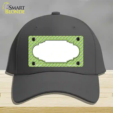 Lime Green White Quatrefoil Center Scallop Novelty License Plate Hat Cotton / Charcoal