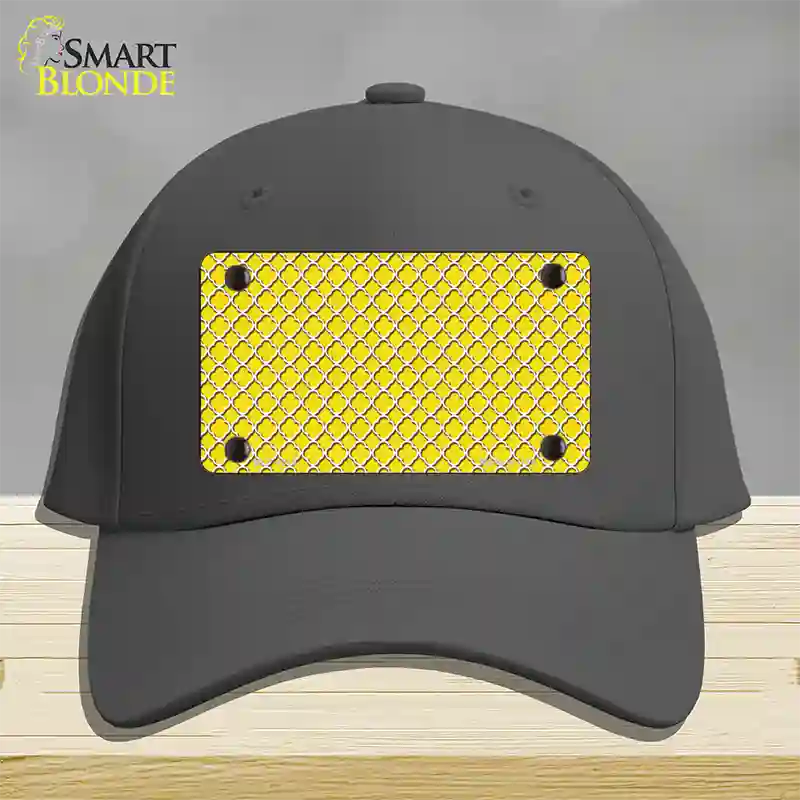 Yellow White Quatrefoil Novelty License Plate Hat Cotton / Charcoal