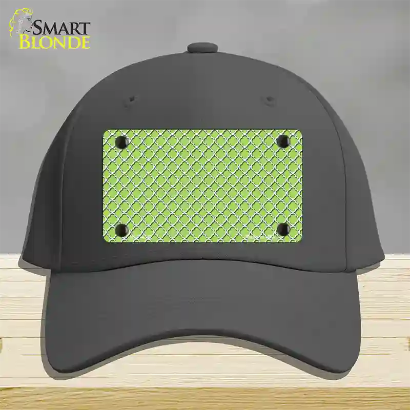 Lime Green White Quatrefoil Novelty License Plate Hat Cotton / Charcoal