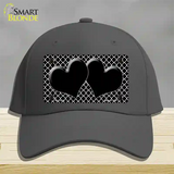 Black White Quatrefoil Black Center Hearts Novelty License Plate Hat Cotton / Charcoal