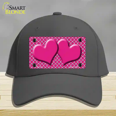 Pink White Quatrefoil Hot Pink Center Hearts Novelty License Plate Hat Cotton / Charcoal