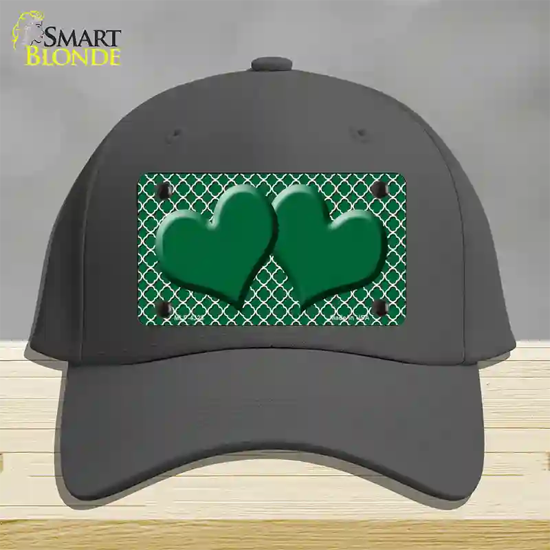Green White Quatrefoil Green Center Hearts Novelty License Plate Hat Cotton / Charcoal