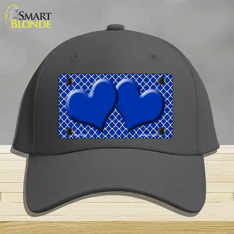Blue White Quatrefoil Blue Center Hearts Novelty License Plate Hat Cotton / Charcoal