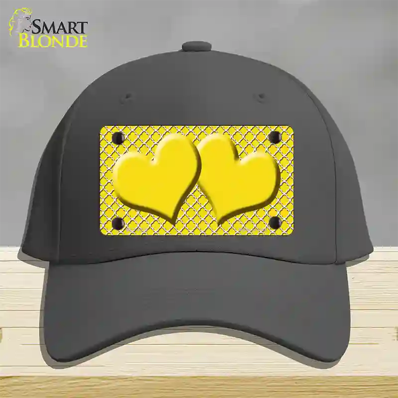 Yellow White Quatrefoil Yellow Center Hearts Novelty License Plate Hat Cotton / Charcoal