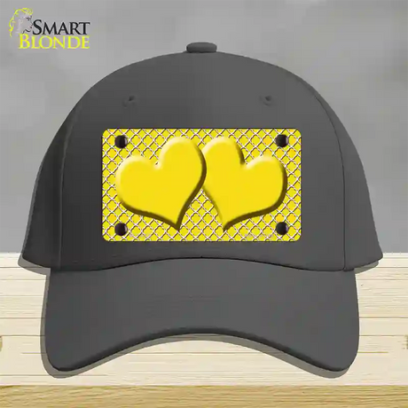 Yellow White Quatrefoil Yellow Center Hearts Novelty License Plate Hat Cotton / Charcoal