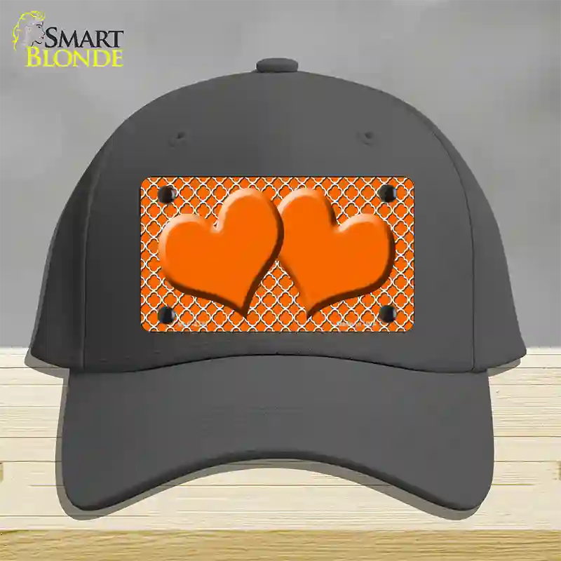 Orange White Quatrefoil Orange Center Hearts Novelty License Plate Hat Cotton / Charcoal