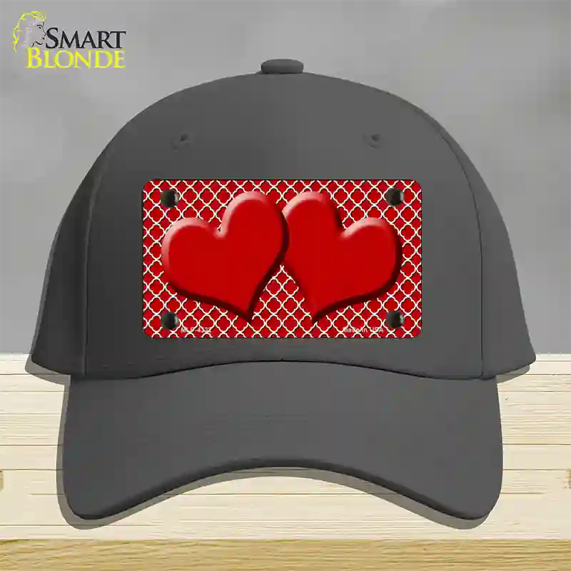 Red White Quatrefoil Red Center Hearts Novelty License Plate Hat Cotton / Charcoal