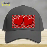 Red White Quatrefoil Red Center Hearts Novelty License Plate Hat Cotton / Charcoal