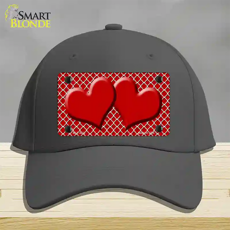 Red White Quatrefoil Red Center Hearts Novelty License Plate Hat Cotton / Charcoal