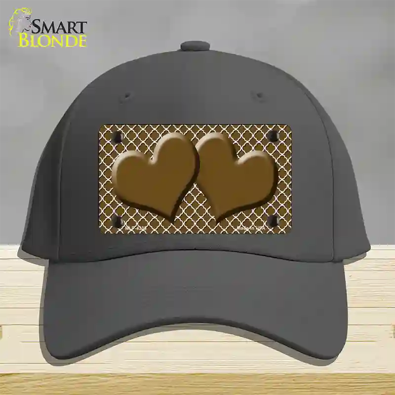 Brown White Quatrefoil Brown Center Hearts Novelty License Plate Hat Cotton / Charcoal