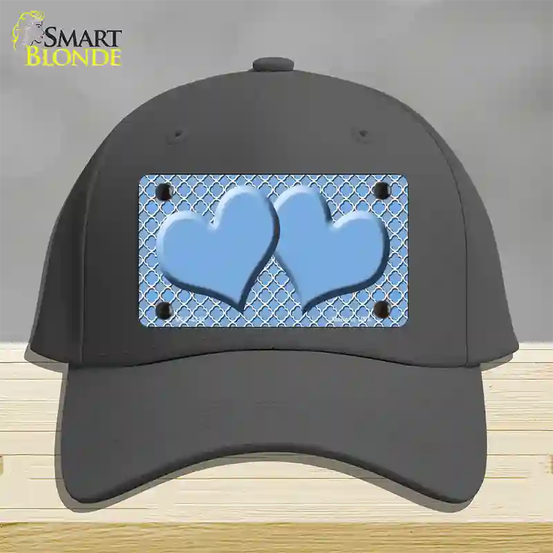 Light Blue White Quatrefoil Light Blue Center Hearts Novelty License Plate Hat Cotton / Charcoal