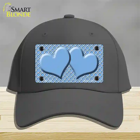 Light Blue White Quatrefoil Light Blue Center Hearts Novelty License Plate Hat Cotton / Charcoal