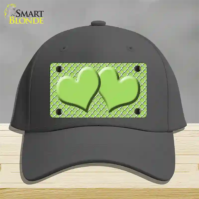 Lime Green White Quatrefoil Lime Green Center Hearts Novelty License Plate Hat Cotton / Charcoal