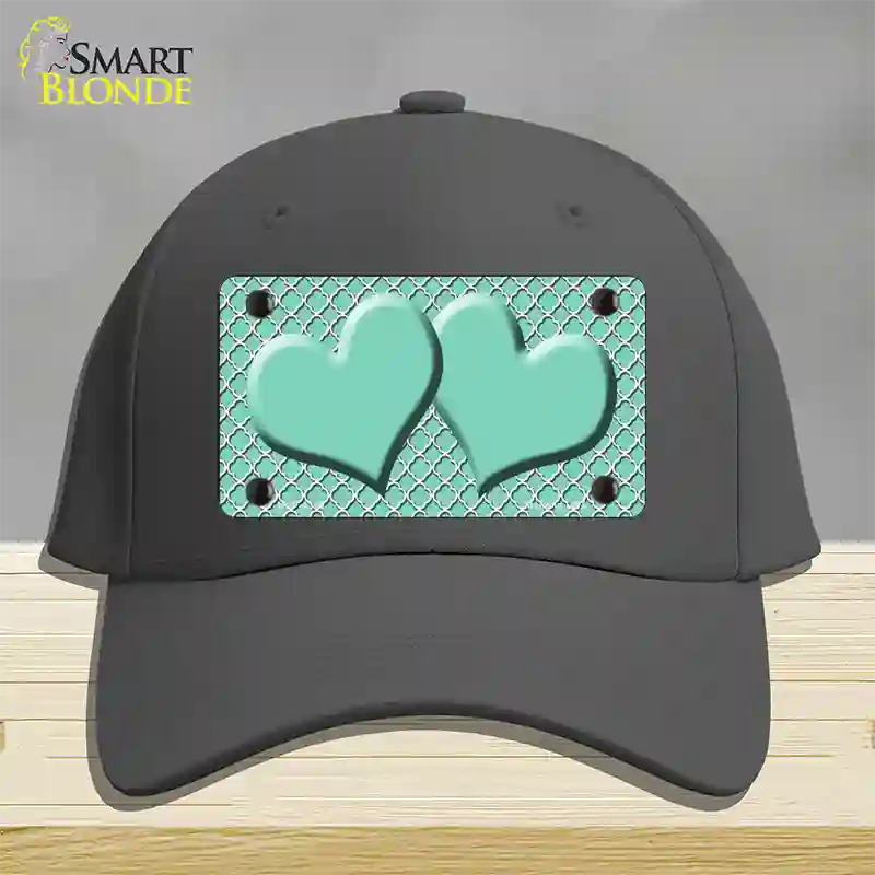 Mint White Quatrefoil And Mint Center Hearts Novelty License Plate Hat Cotton / Charcoal