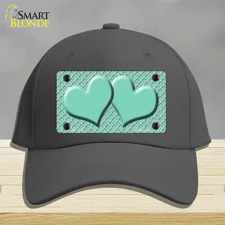 Mint White Quatrefoil And Mint Center Hearts Novelty License Plate Hat Cotton / Charcoal