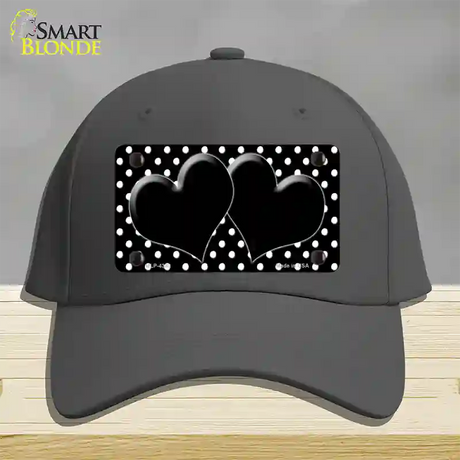 Black White Polka Dot Center Hearts Novelty License Plate Hat Cotton / Charcoal