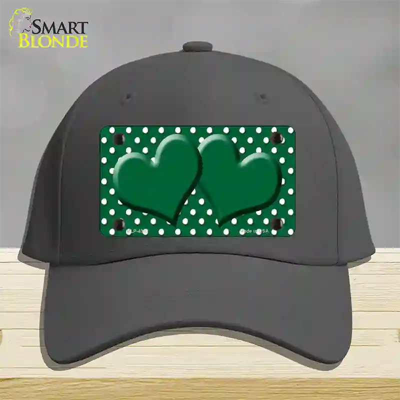 Green White Polka Dot Center Hearts Novelty License Plate Hat Cotton / Charcoal