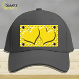 Yellow White Polka Dot Center Hearts Novelty License Plate Hat Cotton / Charcoal