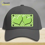 Lime Green White Polka Dot Center Hearts Novelty License Plate Hat Cotton / Charcoal