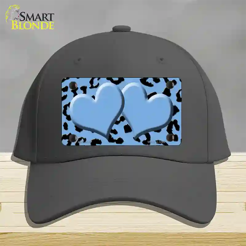 Light Blue Black Cheetah Light Blue Center Hearts Novelty License Plate Hat Cotton / Charcoal