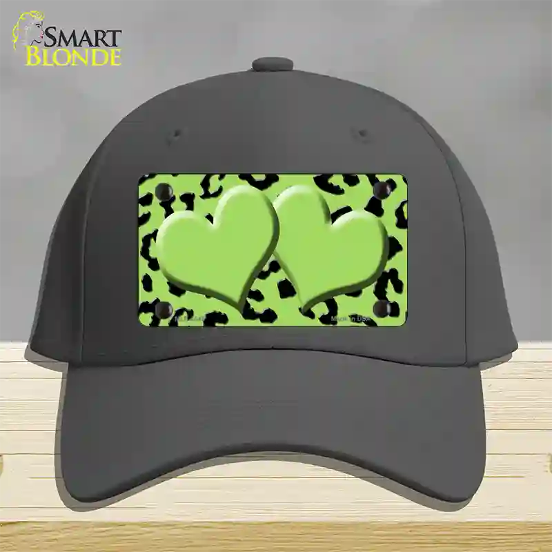 Lime Green Black Cheetah Lime Green Center Hearts Novelty License Plate Hat Cotton / Charcoal