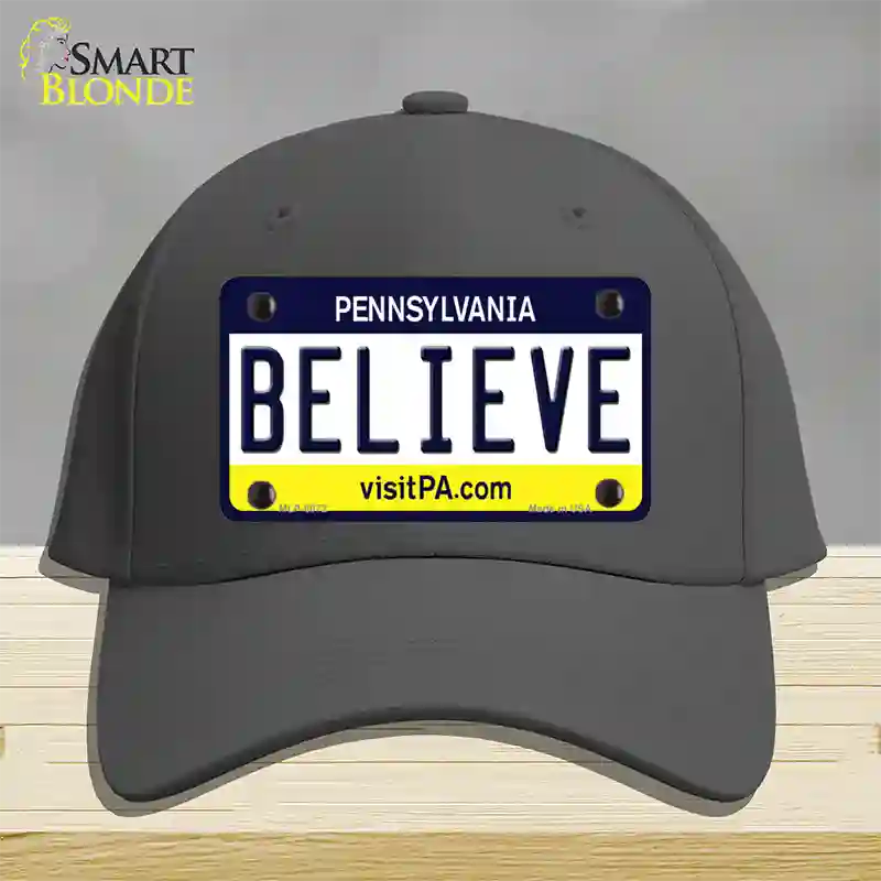 Believe Pennsylvania State Novelty License Plate Hat Cotton / Charcoal