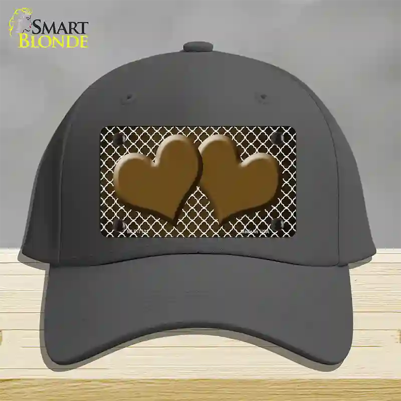 Brown White Quatrefoil Hearts Oil Rubbed Novelty License Plate Hat Cotton / Charcoal