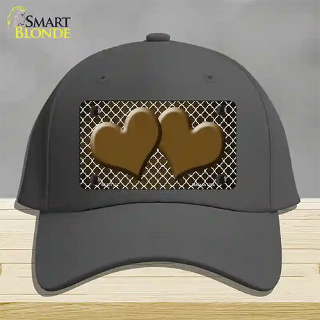 Brown White Quatrefoil Hearts Oil Rubbed Novelty License Plate Hat Cotton / Charcoal