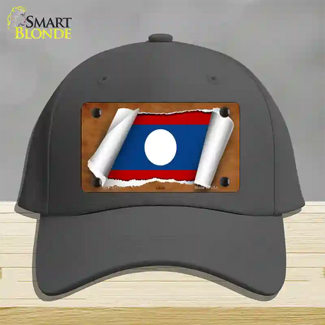 Laos Flag Scroll Novelty License Plate Hat Cotton / Charcoal