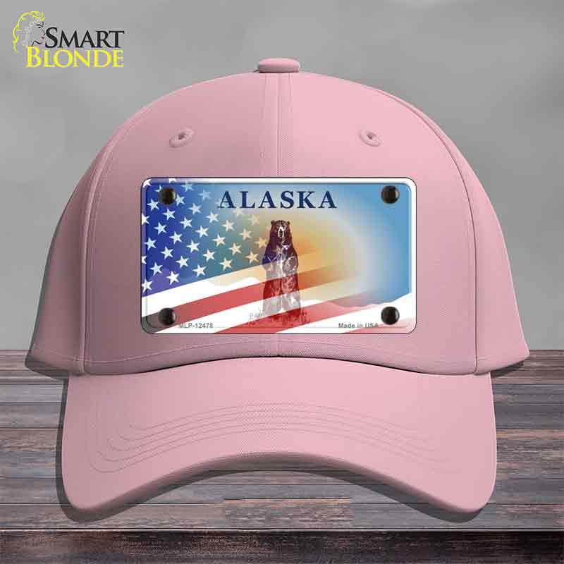 Alaska Bear with American Flag Novelty License Plate Hat HAT-MLP-12478