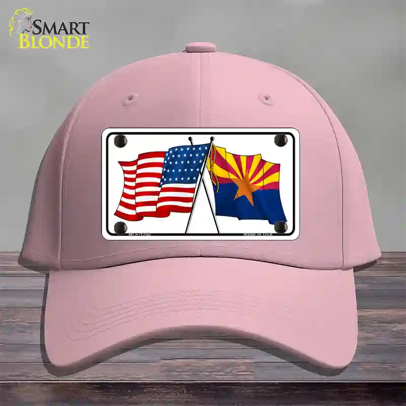Arizona American Crossed Flags Novelty License Plate Hat Cotton / Pink