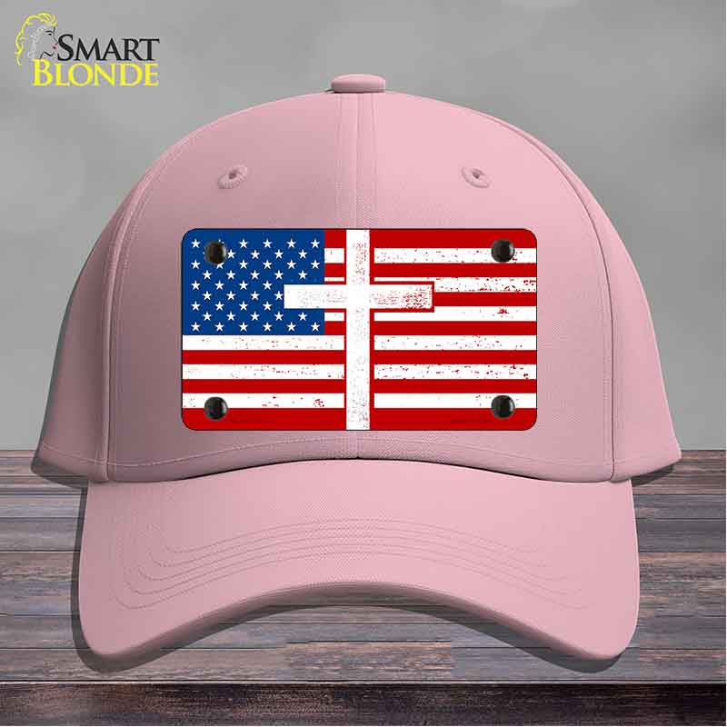 American Flag with Cross Novelty License Plate Hat HAT-MLP-14518