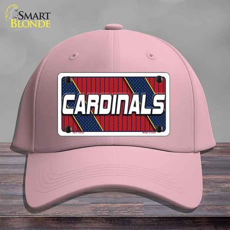 Pink cap with 'Cardinals' license plate design on a gray background