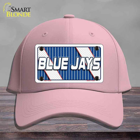 Pink cap with a 'Blue Jays' license plate design on a gray background