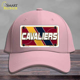 Pink cap with a Cavaliers license plate design on a wooden surface