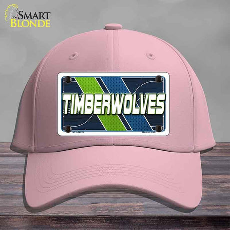 Pink cap with a 'Timberwolves' license plate design on a gray background