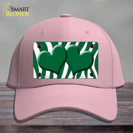 Green White Zebra Green Centered Hearts Novelty License Plate Hat Cotton / Pink