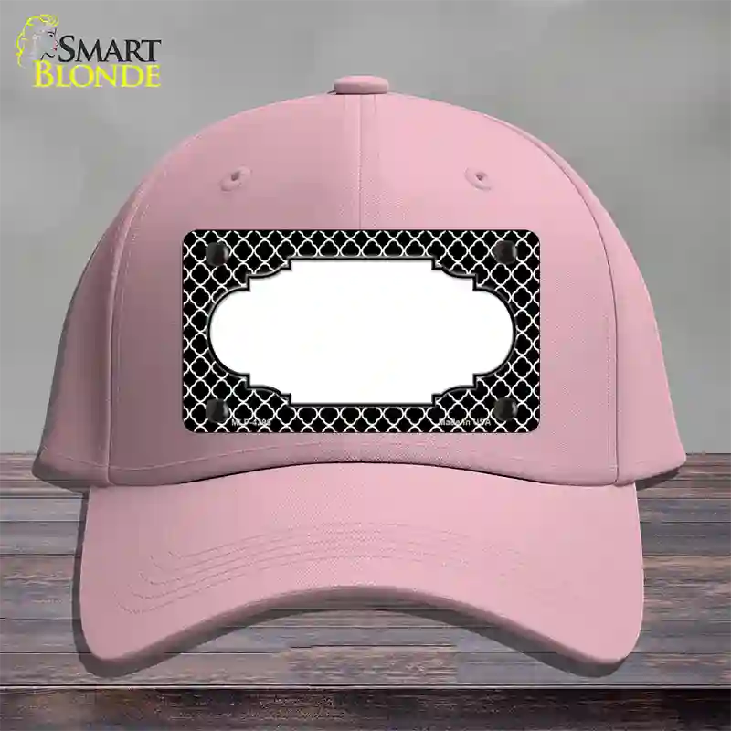 Black White Quatrefoil Center Scallop Novelty License Plate Hat Cotton / Pink