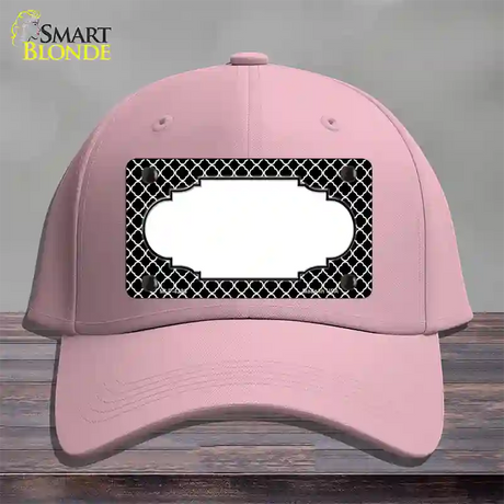Black White Quatrefoil Center Scallop Novelty License Plate Hat Cotton / Pink