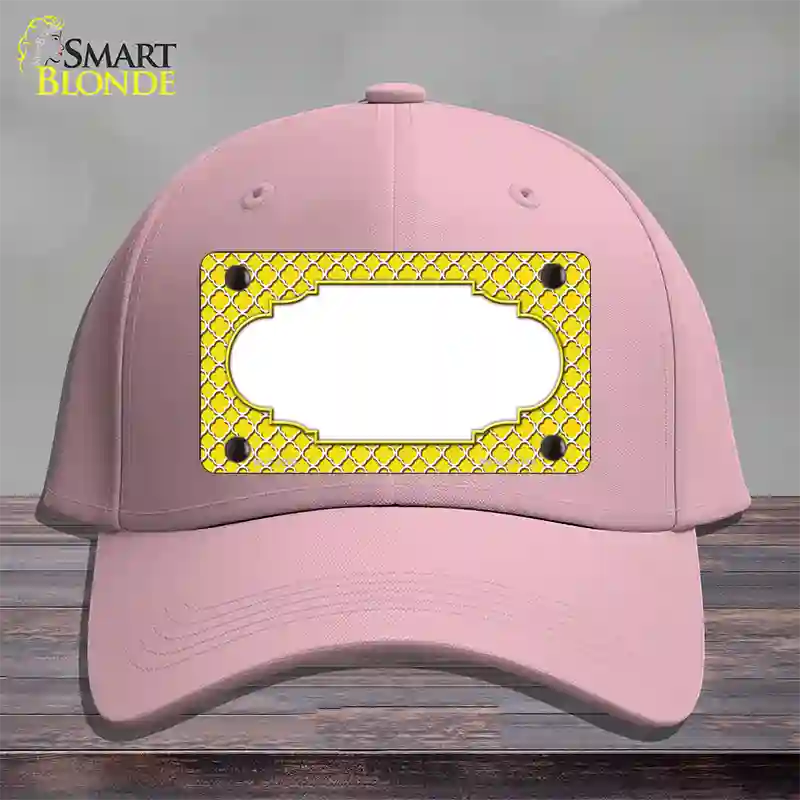 Yellow White Quatrefoil Center Scallop Novelty License Plate Hat Cotton / Pink
