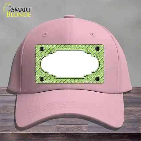 Lime Green White Quatrefoil Center Scallop Novelty License Plate Hat Cotton / Pink