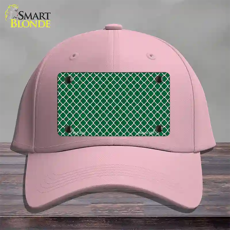 Green White Quatrefoil Novelty License Plate Hat Cotton / Pink