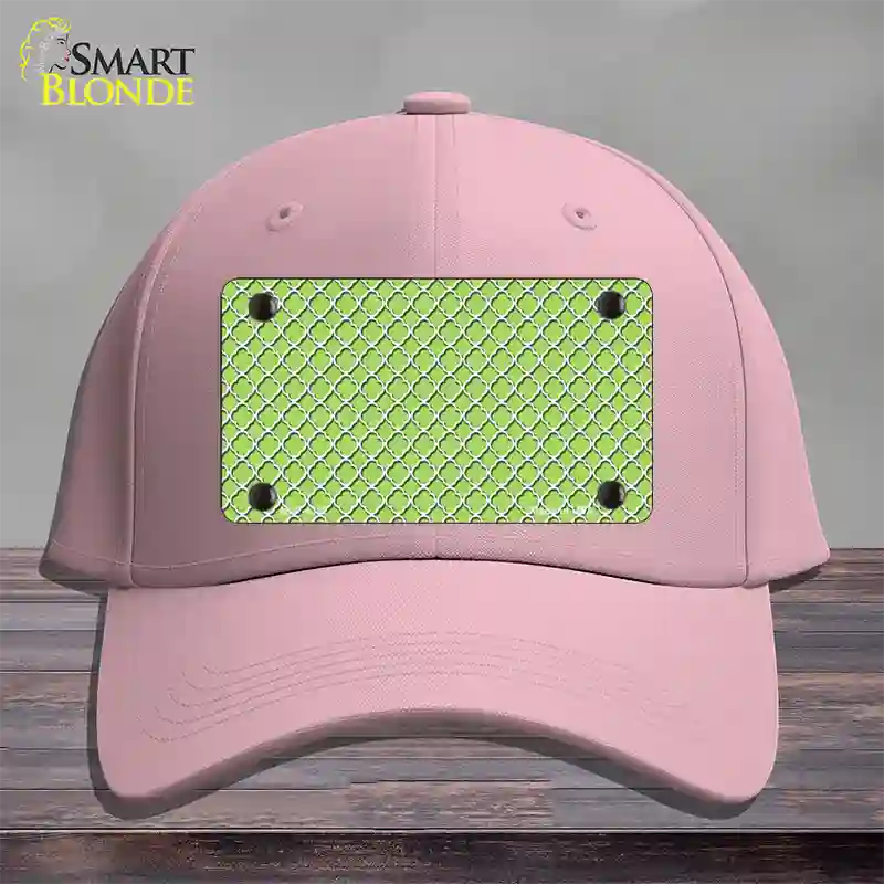 Lime Green White Quatrefoil Novelty License Plate Hat Cotton / Pink