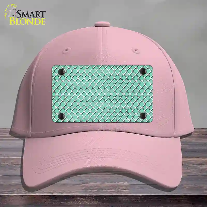Mint White Quatrefoil Novelty License Plate Hat Cotton / Pink