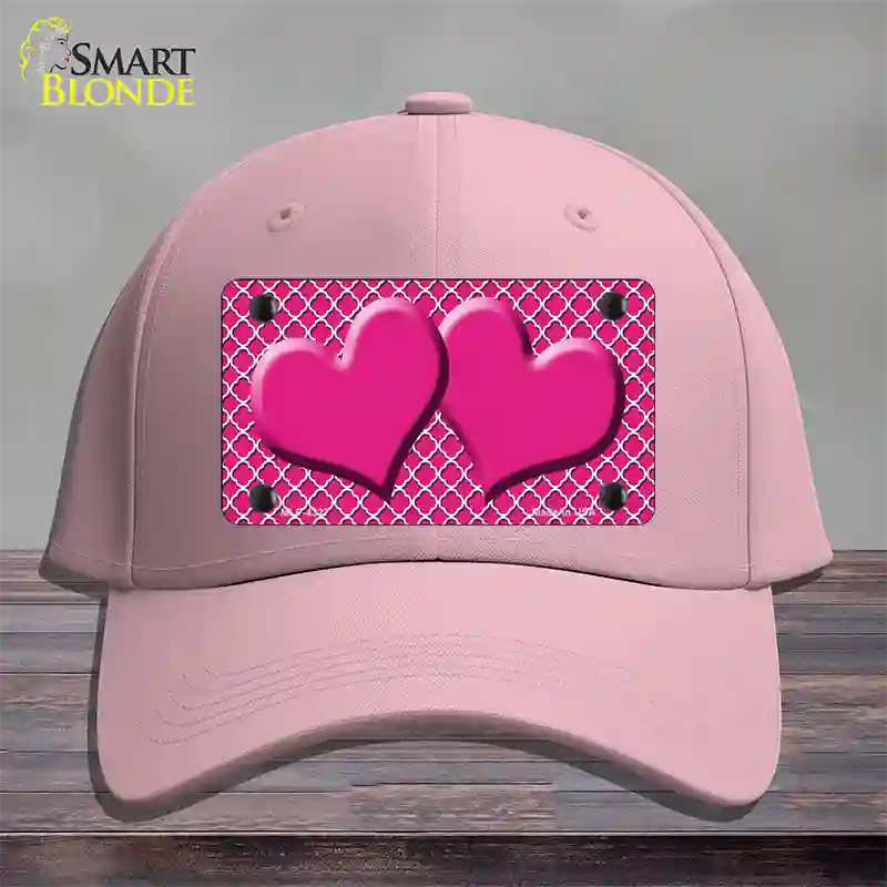 Pink White Quatrefoil Hot Pink Center Hearts Novelty License Plate Hat Cotton / Pink