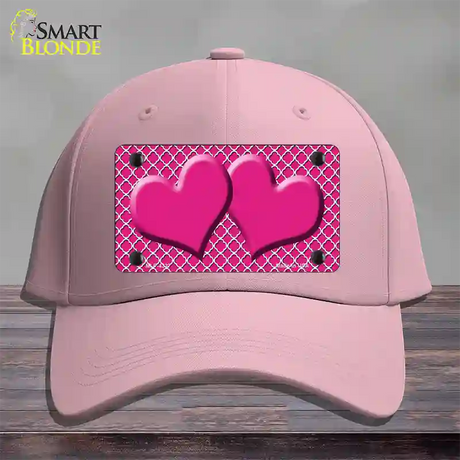 Pink White Quatrefoil Hot Pink Center Hearts Novelty License Plate Hat Cotton / Pink