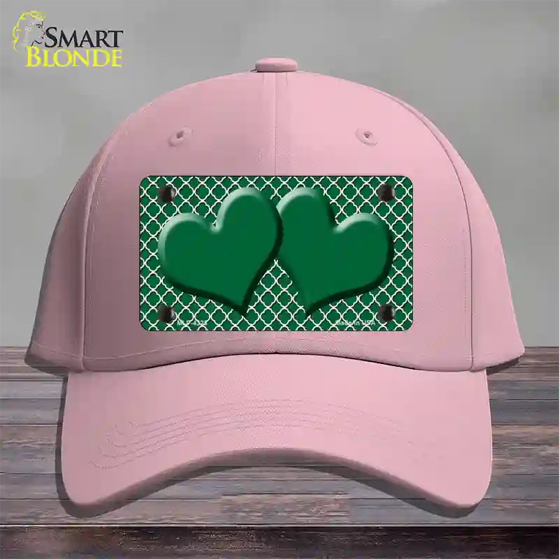Green White Quatrefoil Green Center Hearts Novelty License Plate Hat Cotton / Pink