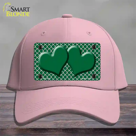 Green White Quatrefoil Green Center Hearts Novelty License Plate Hat Cotton / Pink