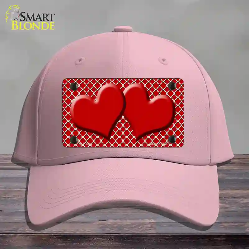 Red White Quatrefoil Red Center Hearts Novelty License Plate Hat Cotton / Pink