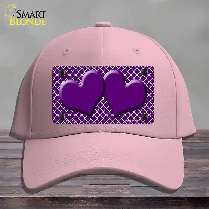 Purple White Quatrefoil Purple Center Hearts Novelty License Plate Hat Cotton / Pink